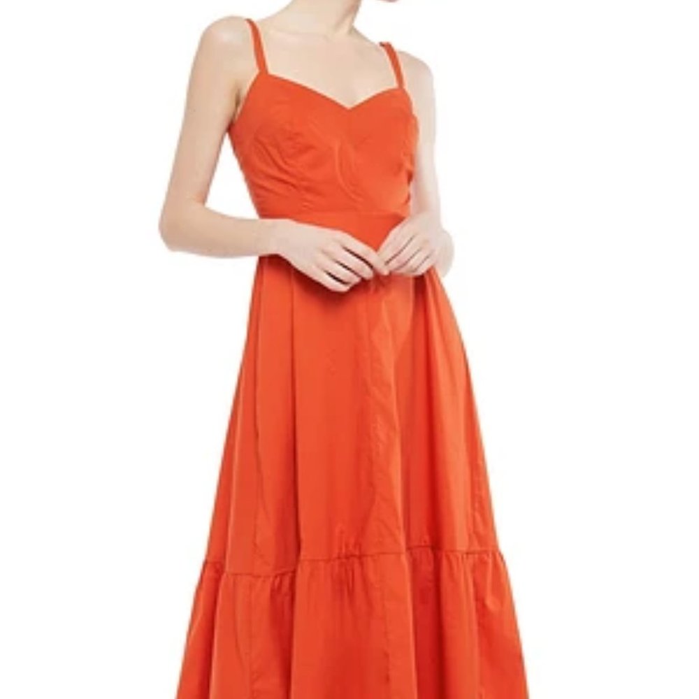 IRIS & INK Yucca Organic Cotton Poplin Sundress in Orange Size 0 Final M…